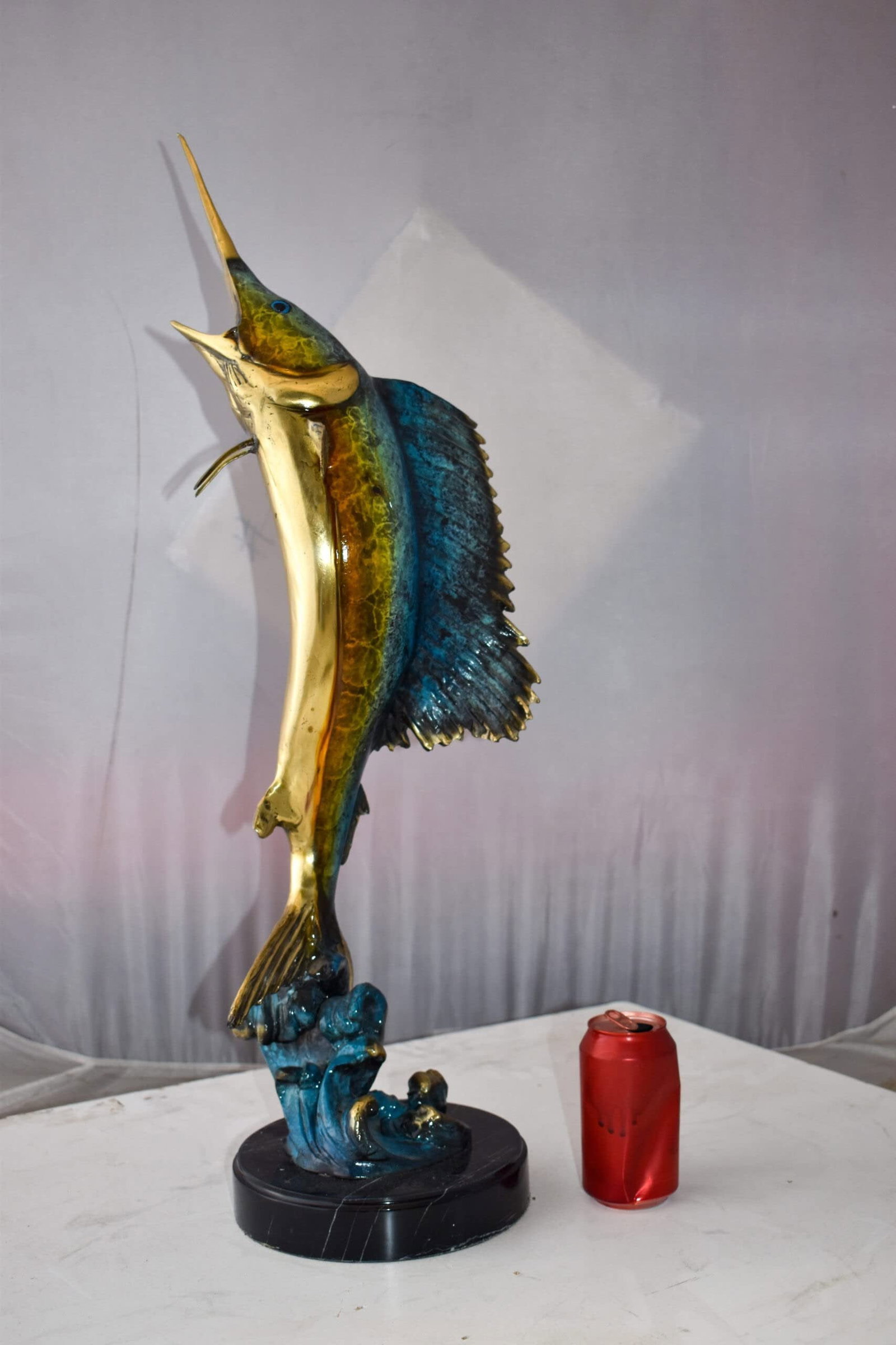 Upright Fierce Marlin Jumping Off the Water Bronze Statue Size: 12" x 8" x 30"H - 6