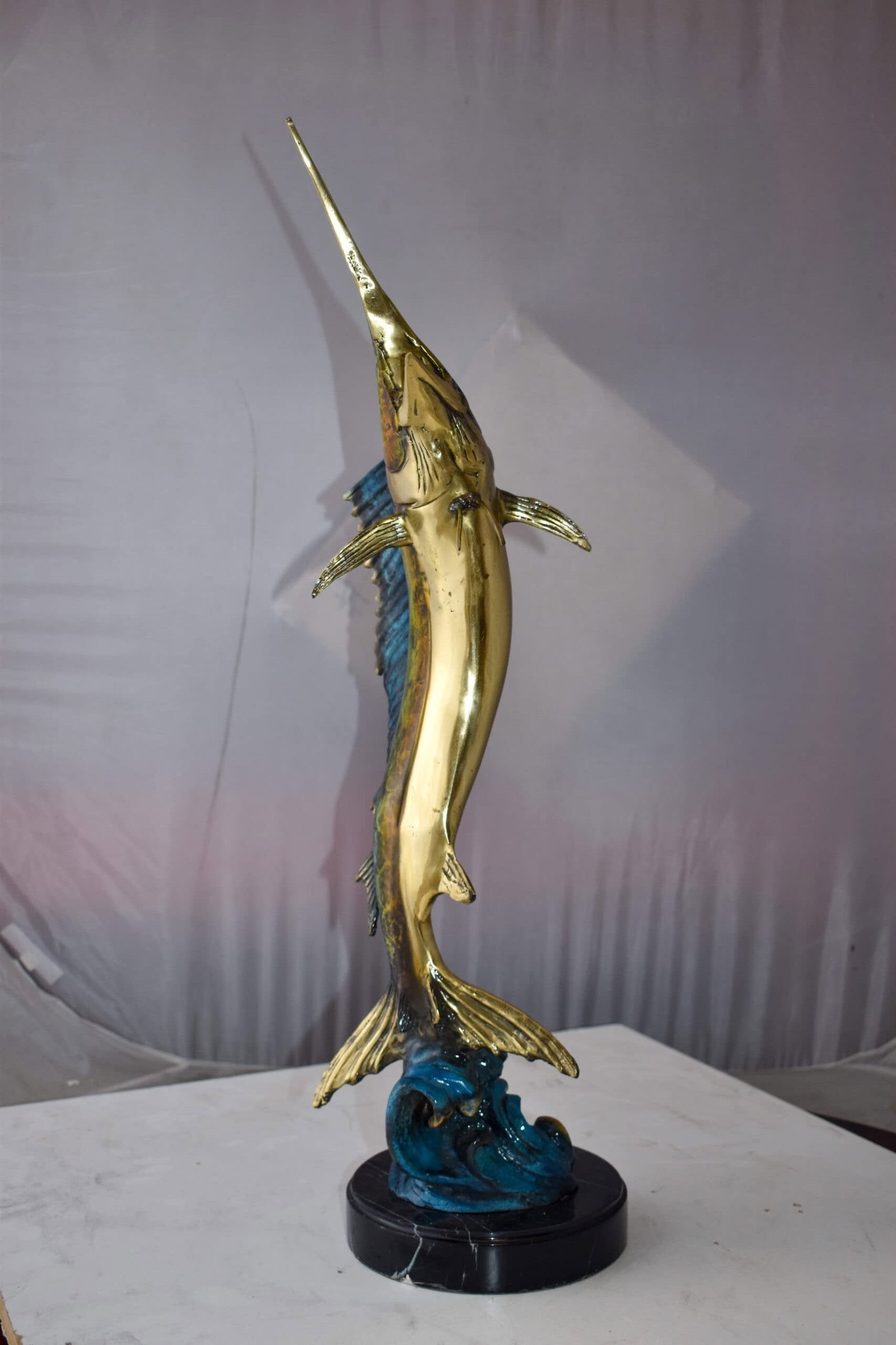 Upright Fierce Marlin Jumping Off the Water Bronze Statue Size: 12" x 8" x 30"H - 8