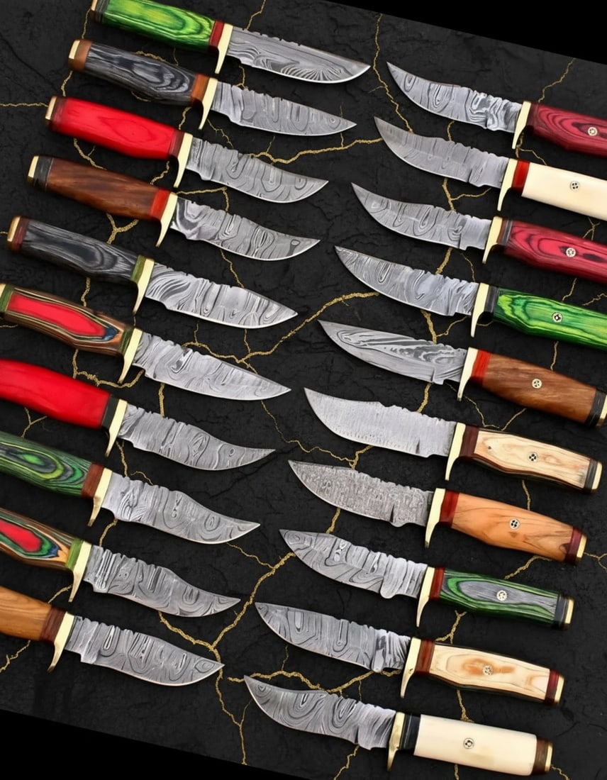 10 Hand-Forged Damascus Steel Hunting Knives, 6?? Skinner Blade w/ Sheath Set - 4