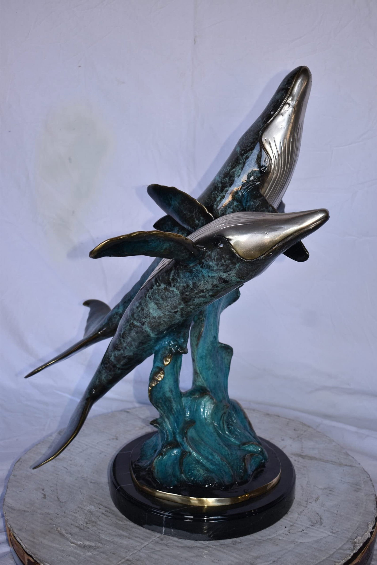 Pair of Blue Whales Swimming in The Ocean Bronze Statue Size: 21" x 20" x 27"H. - 7