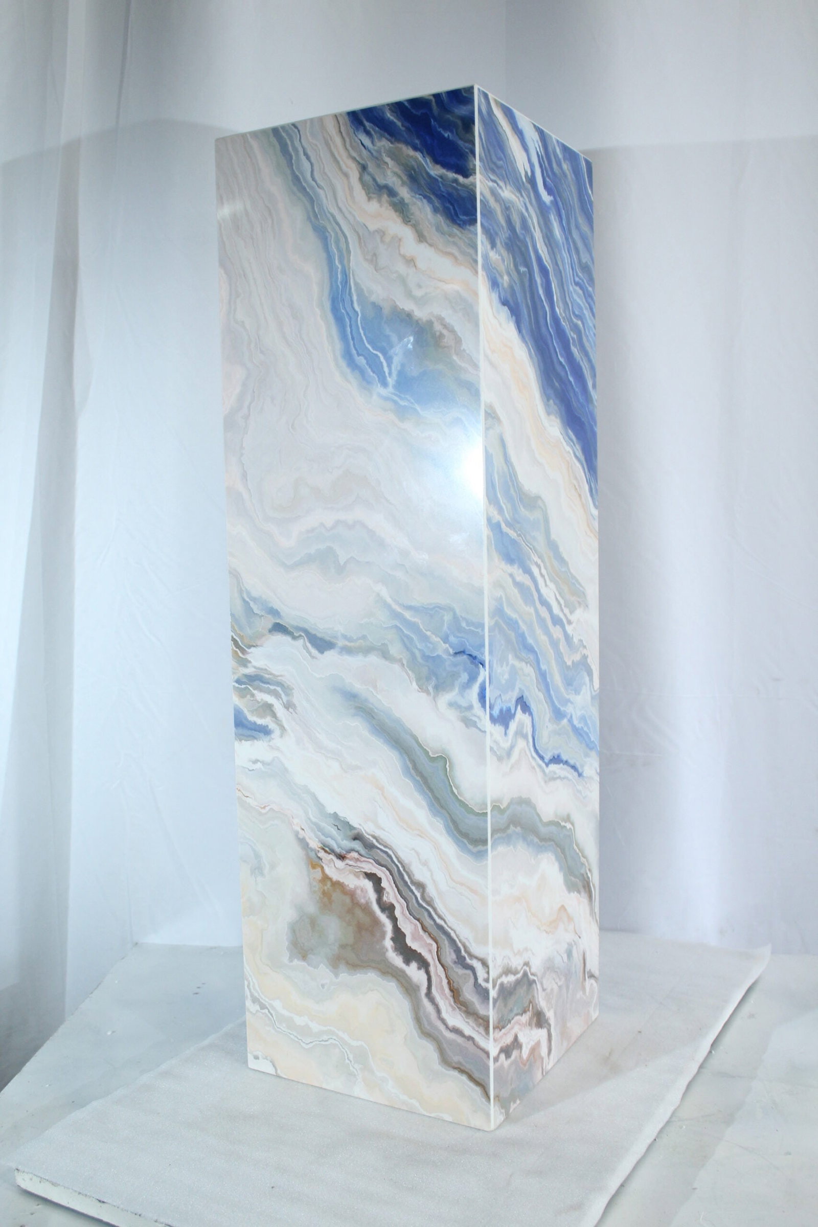 Porcelain Pedestal Stand – Indoor/Outdoor Display Column with Marble-Look Blue,White & Beige - 10
