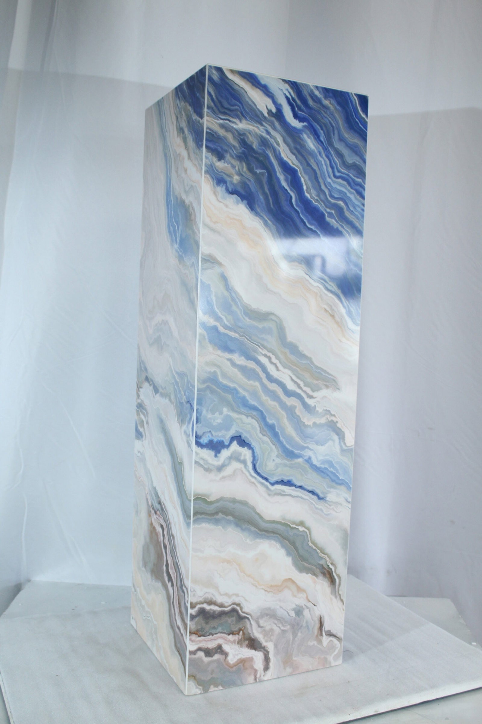 Porcelain Pedestal Stand – Indoor/Outdoor Display Column with Marble-Look Blue,White & Beige - 11