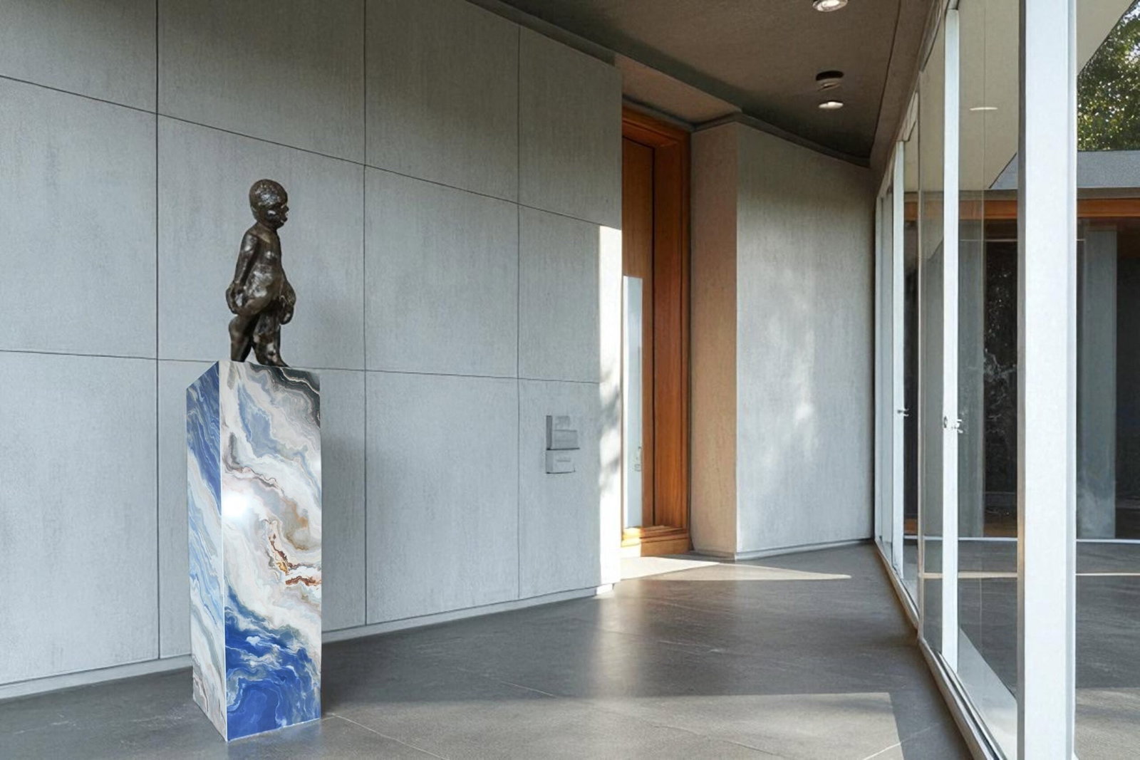 Porcelain Pedestal Stand – Indoor/Outdoor Display Column with Marble-Look Blue,White & Beige - 2