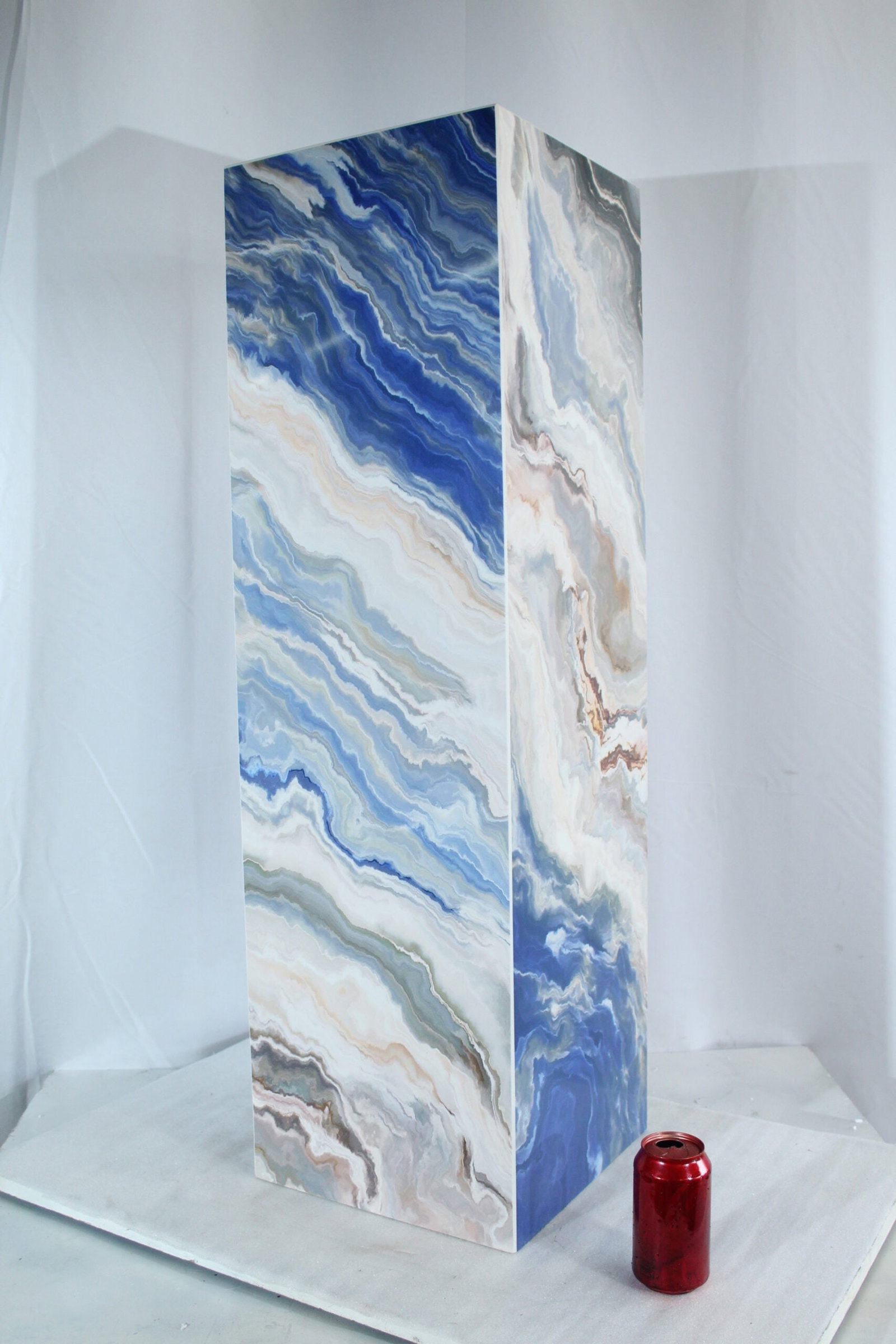 Porcelain Pedestal Stand – Indoor/Outdoor Display Column with Marble-Look Blue,White & Beige - 4