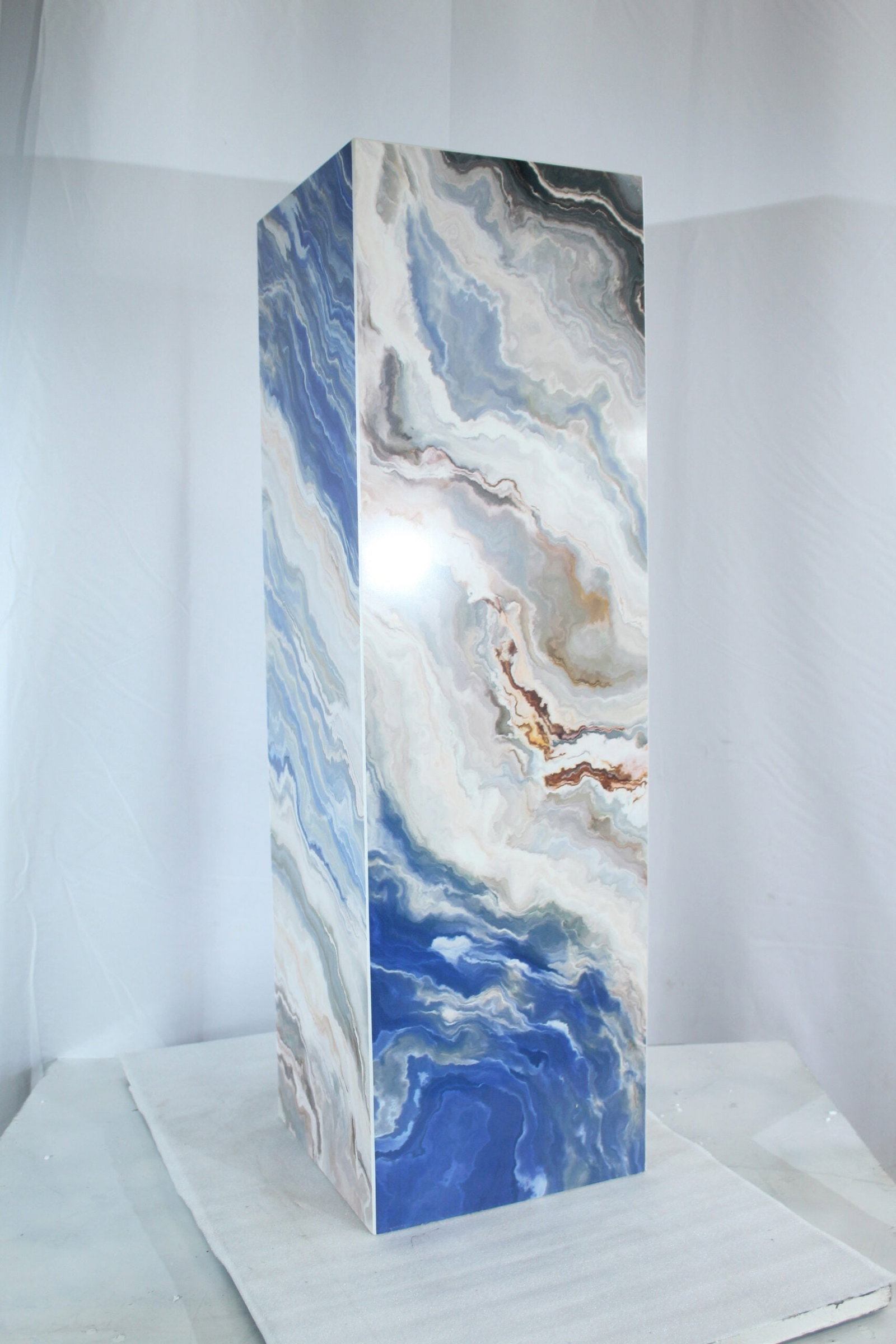 Porcelain Pedestal Stand – Indoor/Outdoor Display Column with Marble-Look Blue,White & Beige - 5