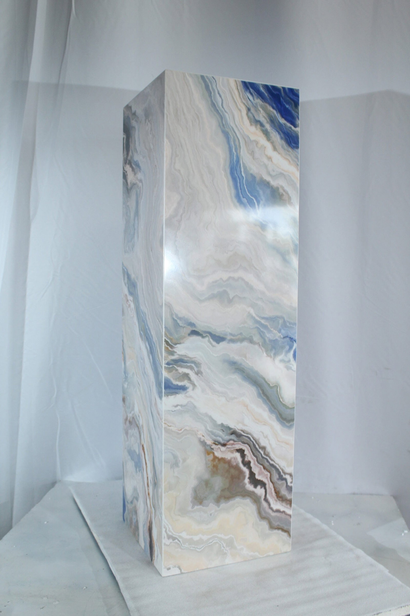 Porcelain Pedestal Stand – Indoor/Outdoor Display Column with Marble-Look Blue,White & Beige - 9