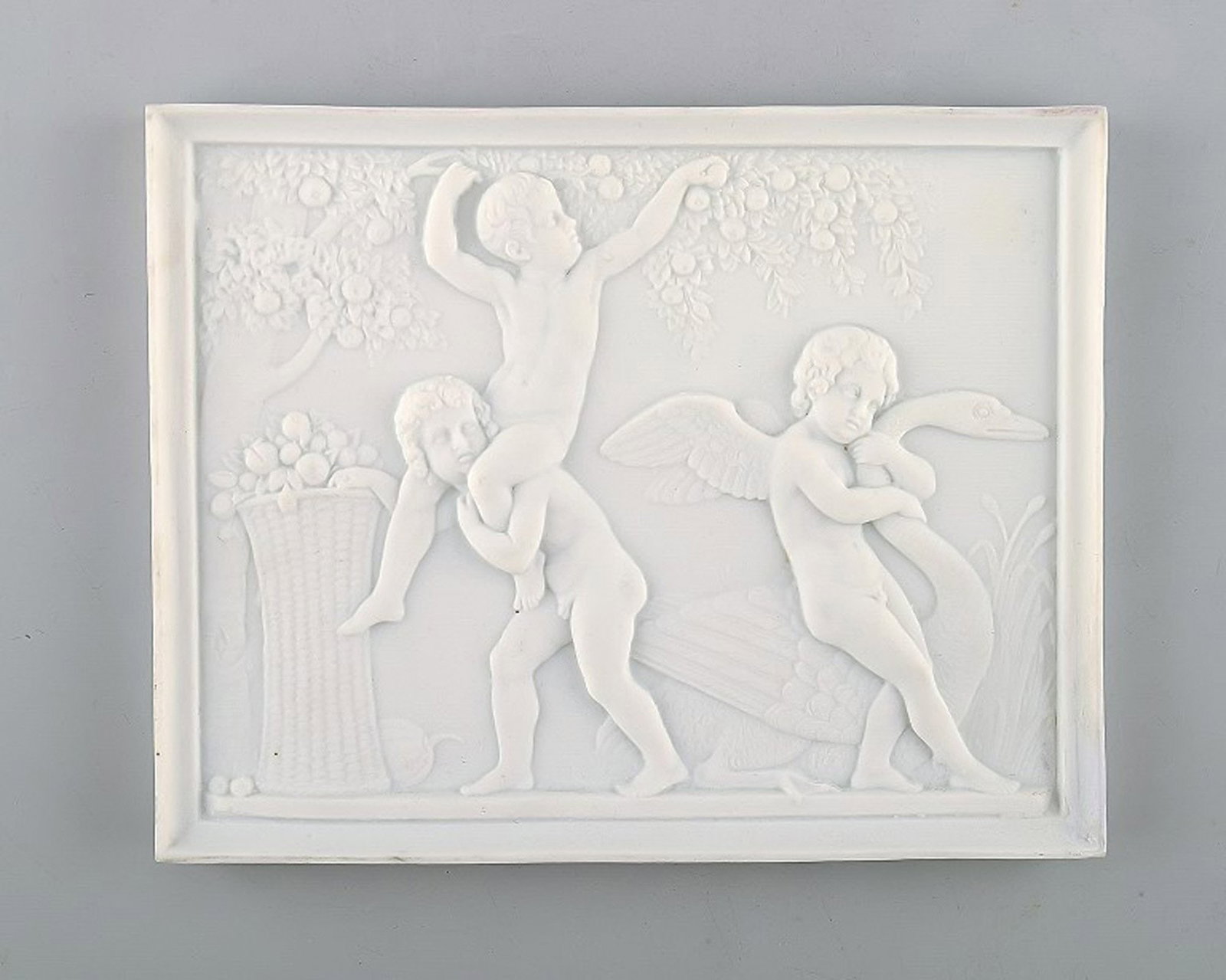 Royal Copenhagen after Thorvaldsen. Rare biscuit plaque. Boys stealing fruit. 1870's. (1 of 4)