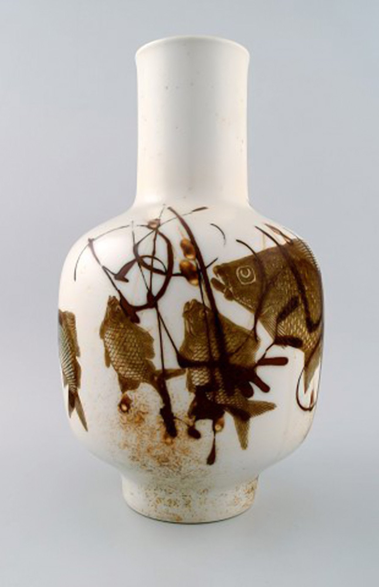 Large Royal Copenhagen / Aluminia vase by Nils Thorsson. Decorated with swimming fish. - 2