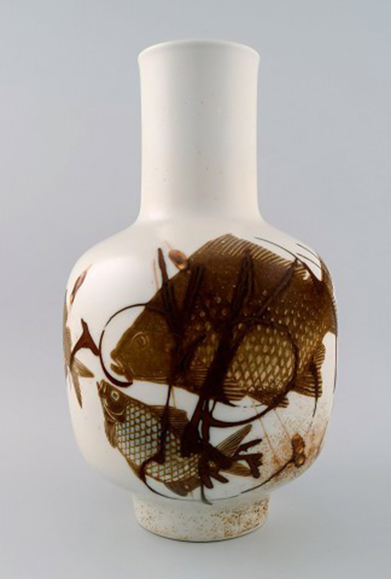 Large Royal Copenhagen / Aluminia vase by Nils Thorsson. Decorated with swimming fish. - 3