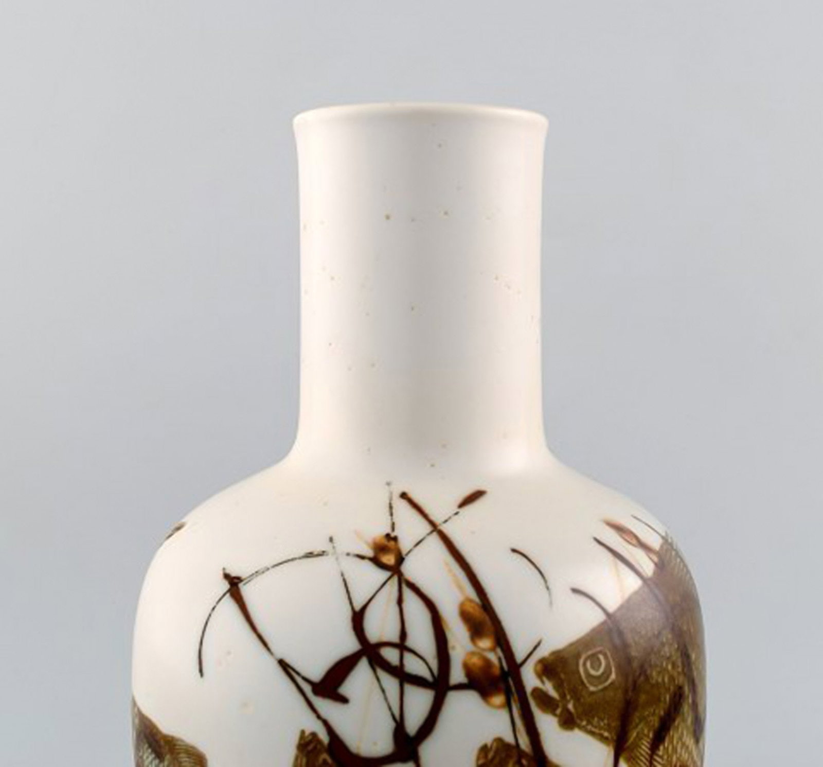 Large Royal Copenhagen / Aluminia vase by Nils Thorsson. Decorated with swimming fish. - 4