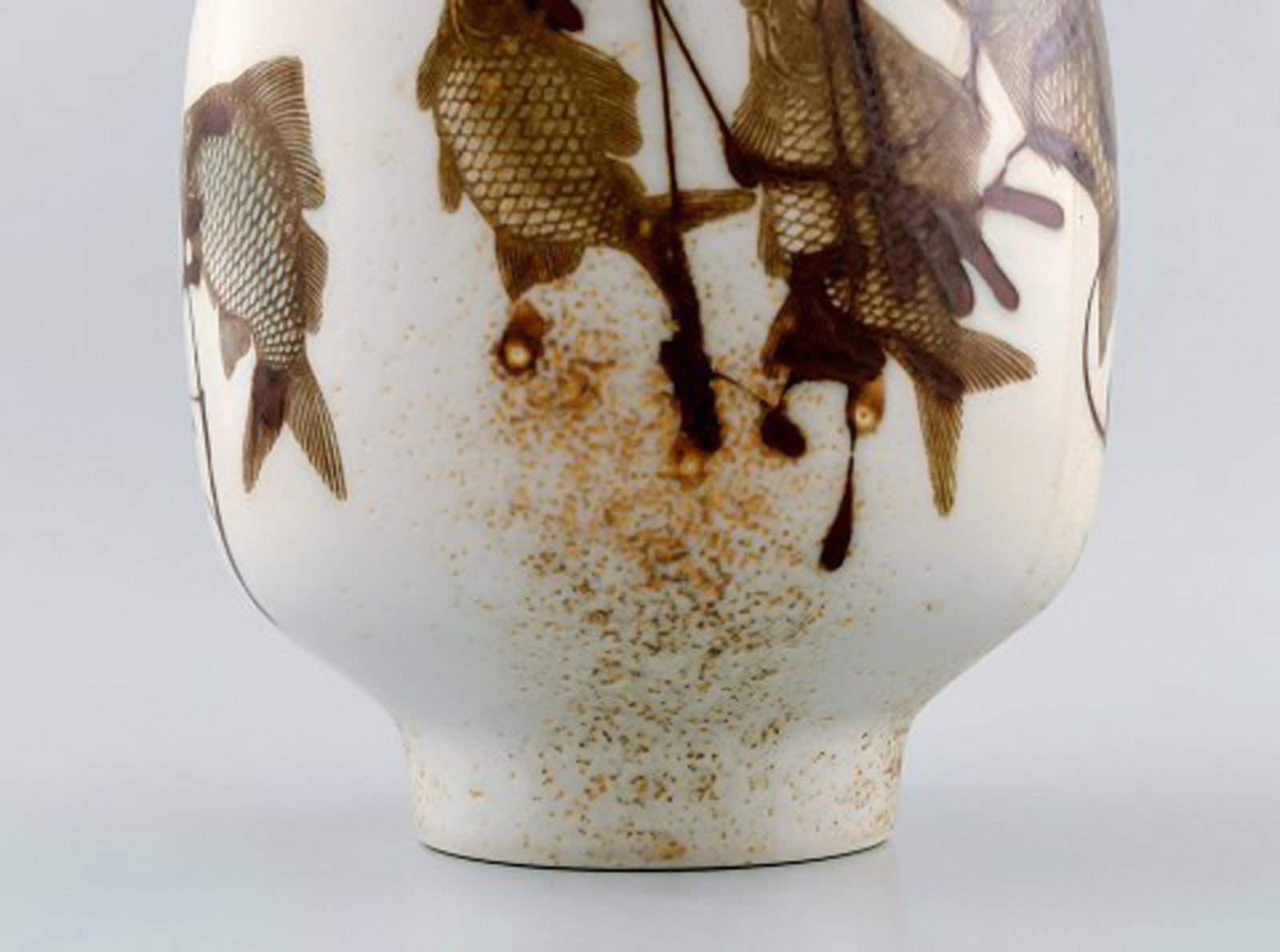 Large Royal Copenhagen / Aluminia vase by Nils Thorsson. Decorated with swimming fish. - 5