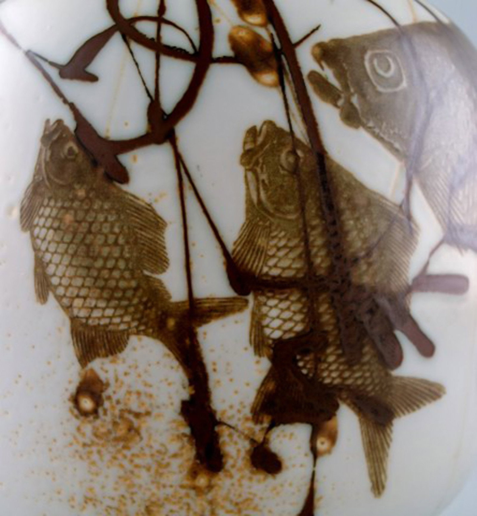 Large Royal Copenhagen / Aluminia vase by Nils Thorsson. Decorated with swimming fish. - 7
