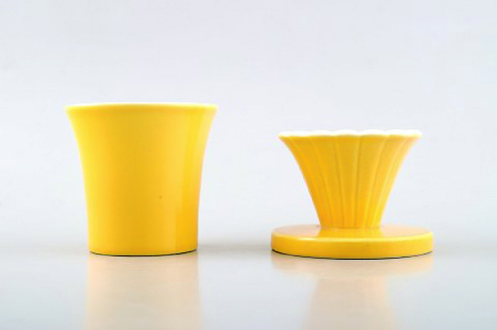 5 parts Susanne Yellow Confetti Royal Copenhagen / Aluminia. Dishes, bowl, candleholder. - 4