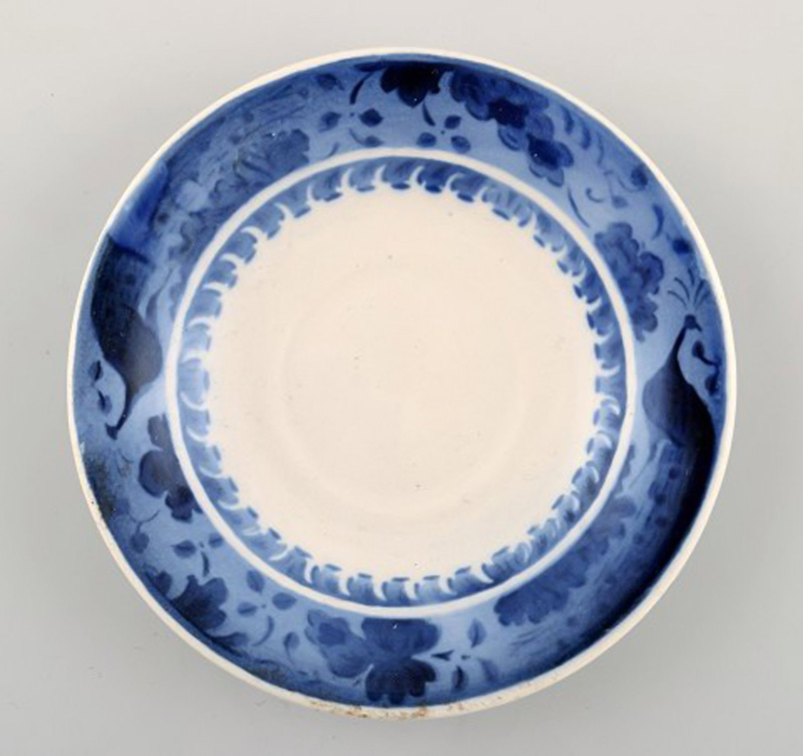 Peacock from Copenhagen faience / Aluminia. Coffee / mocha cup with saucer in faience. - 3