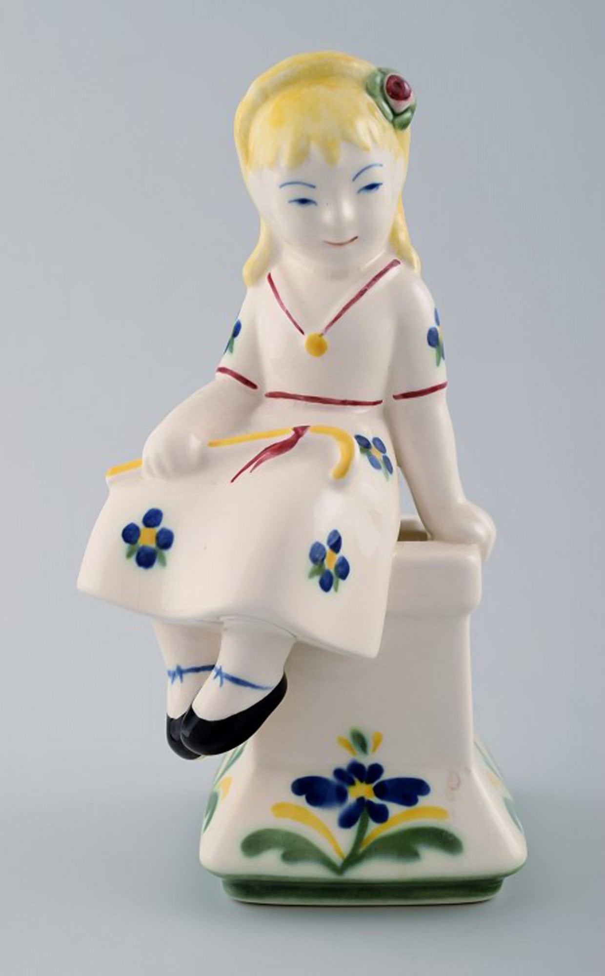 Aluminia, Denmark, Rare Childcare figure of the shepherdess from 1954.: Title: Aluminia, Denmark, Rare Childcare figure of the shepherdess from 1954. Description: Aluminia, Denmark, Rare Childcare figure of the shepherdess from 1954. Height 16 cm. Perfect condition. Stamp