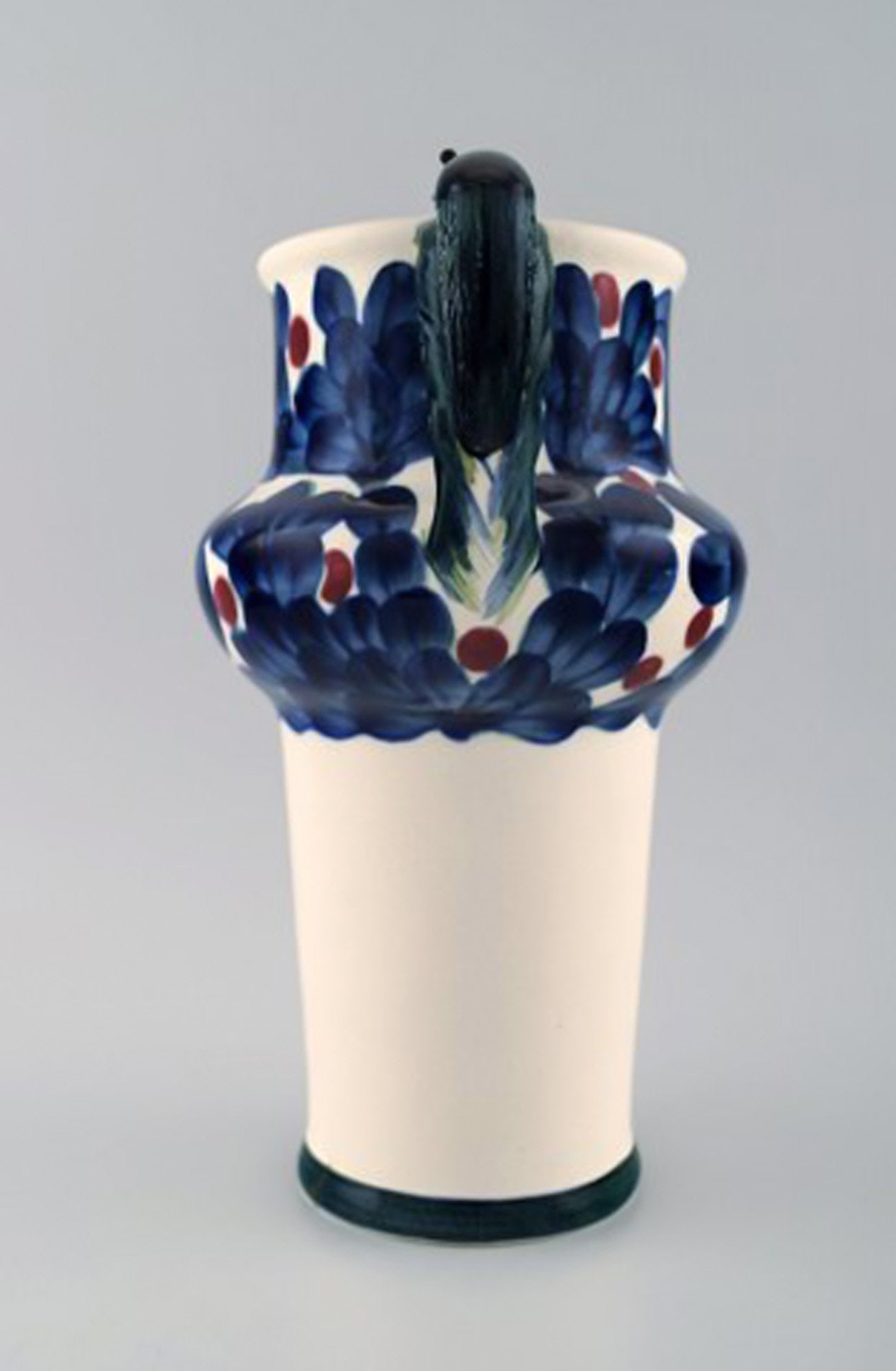 Aluminia, Copenhagen, rare snail vase, hand painted with snails and floral motifs. - 2