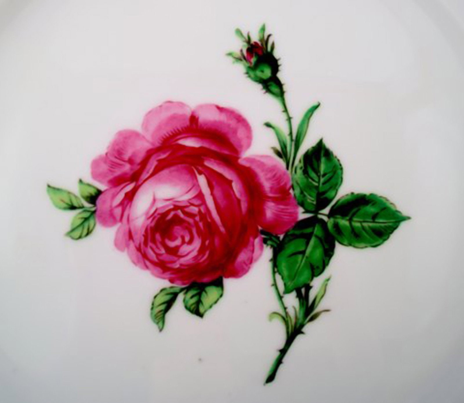 6 Royal Copenhagen large plates, hand painted with a pink rose. - 2