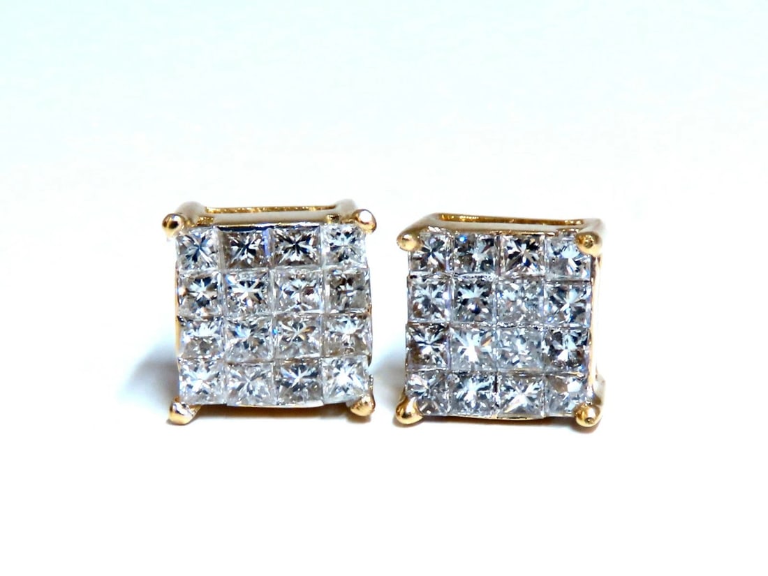 1.06ct Natural Diamonds Cluster Channel Princess Clip Earrings 14 Karat** - 3