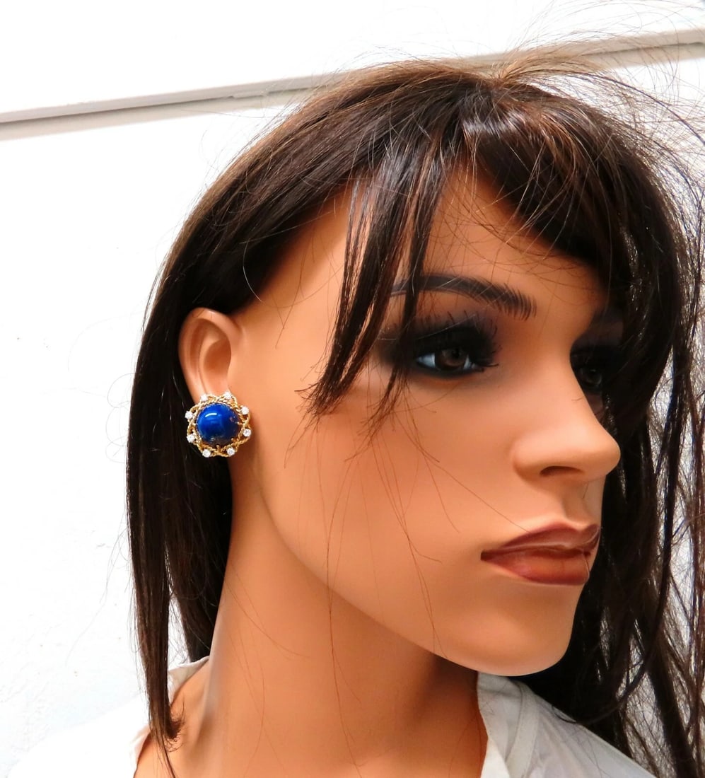 GIA Certified Natural Lapis Diamond Clip Earrings & Ring 18kt** - 10