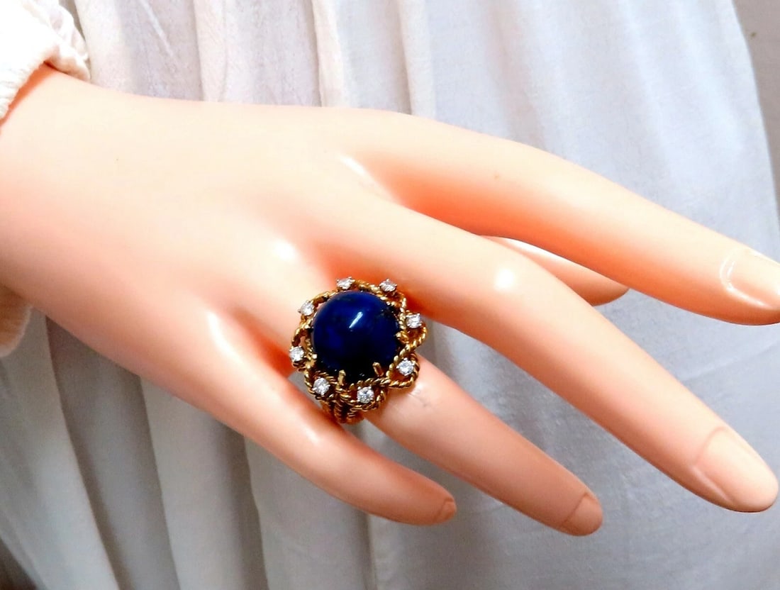 GIA Certified Natural Lapis Diamond Clip Earrings & Ring 18kt** - 11