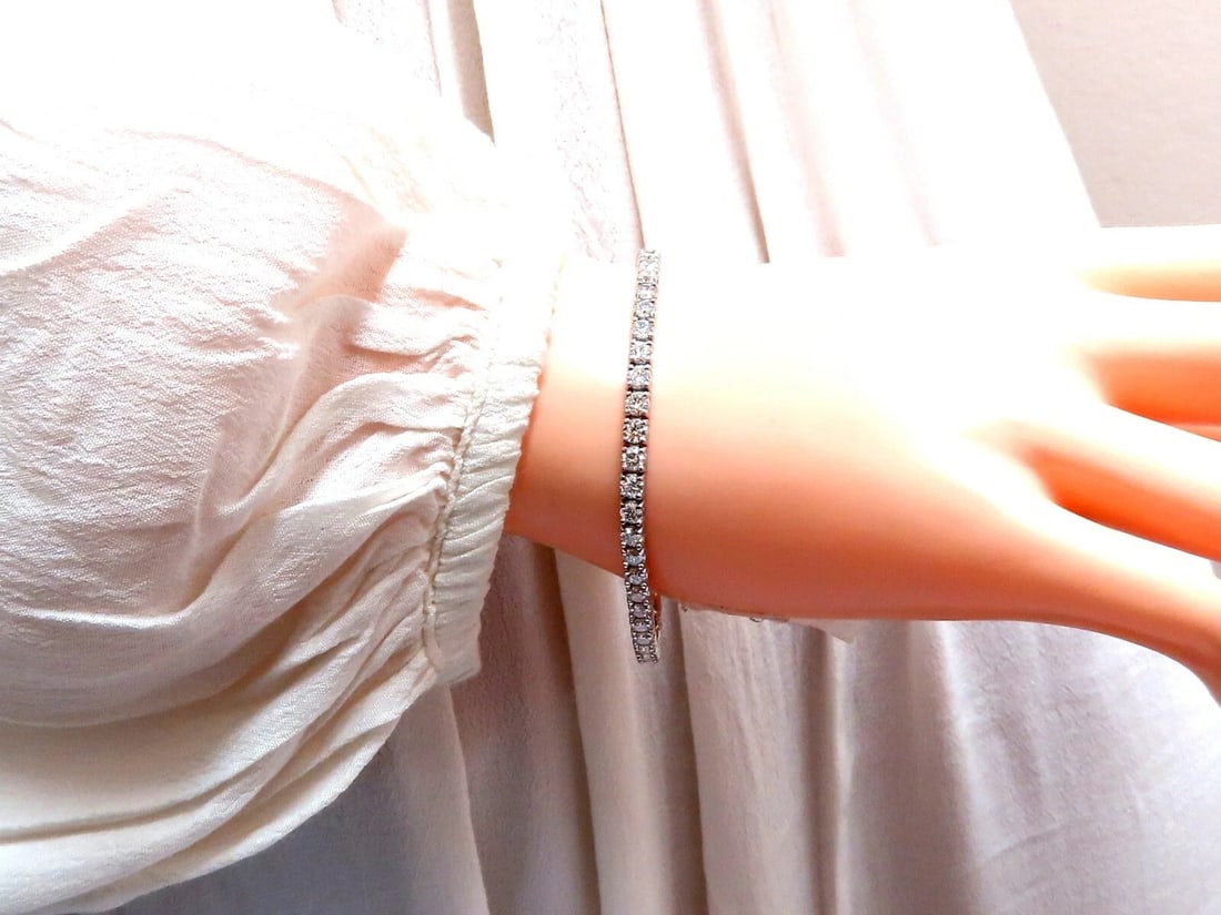 6.65ct Natural Diamonds Tennis Bracelet 14kt Gold Classic Riviera** - 6