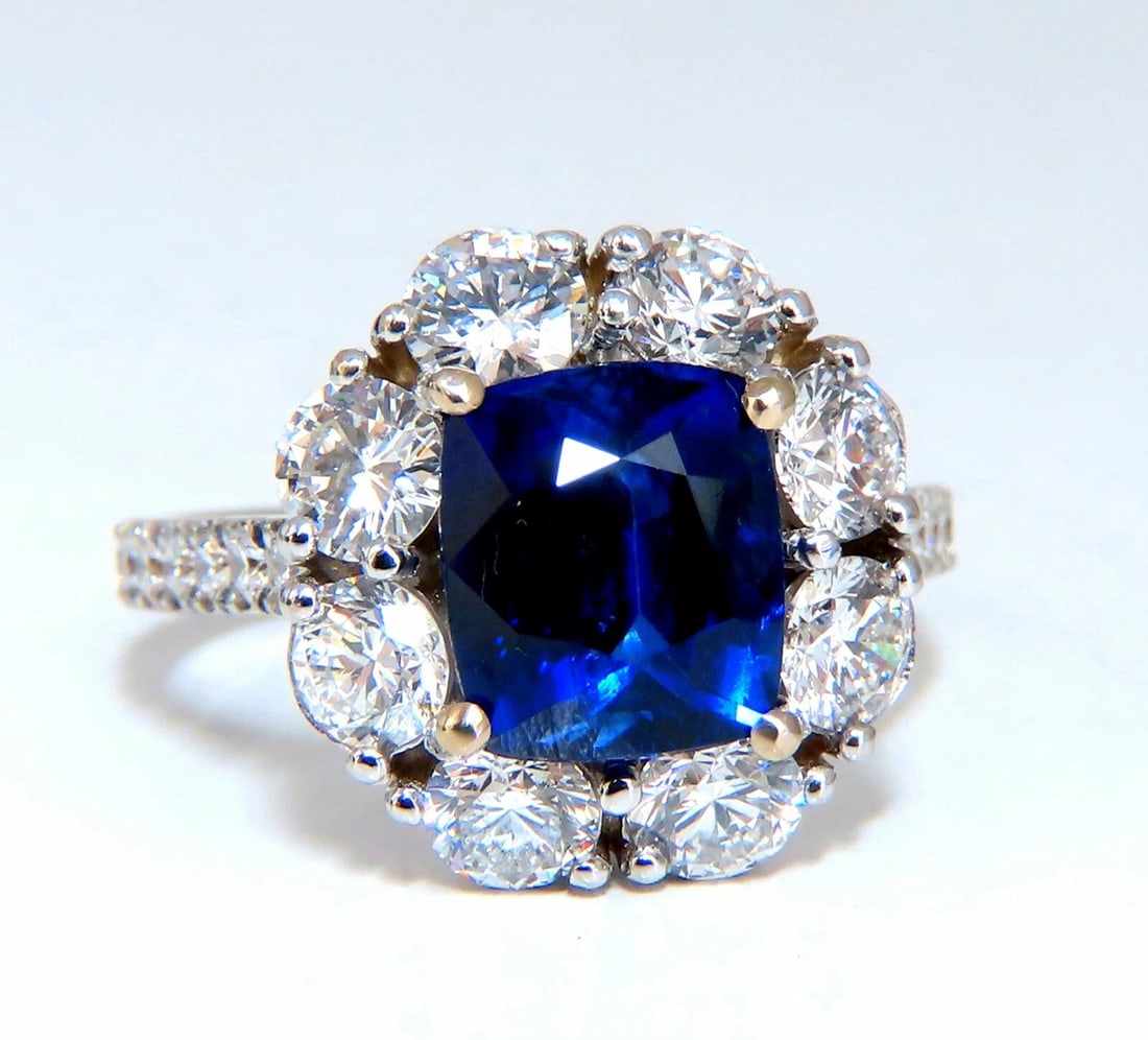GIA Certified 5.48ct Natural No Heat Royal Blue Sapphire Ring Halo Prime*v: Title: GIA Certified 5.48ct Natural No Heat Royal Blue Sapphire Ring Halo Prime*v Description: Halo Cluster Cocktail Royale GIA Certified 3.14ct. Natural Sapphire ring. Report: 2205133623 (to