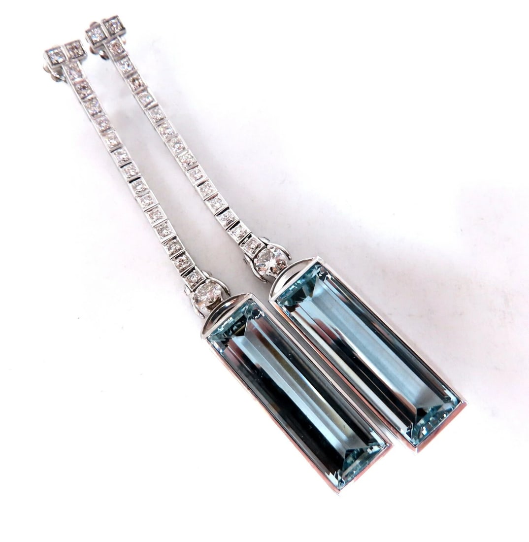 GIA Certified 24.20ct Natural Aquamarine Diamonds Long Dangle Earrings 14kt** - 2