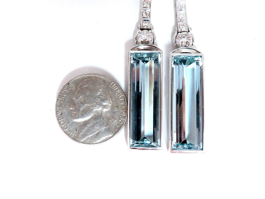 GIA Certified 24.20ct Natural Aquamarine Diamonds Long Dangle Earrings 14kt** - 3