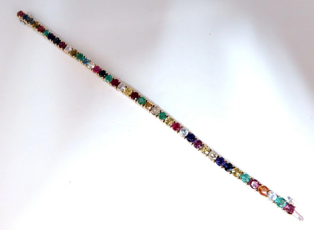 13.45Ct Natural Spinel Emerald Sapphire Ruby Amethyst Diamond Bracelet 14kt** - 4