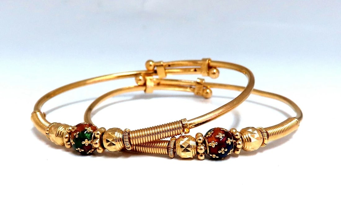 18kt Twin Girl's Bangle Bracelets Adjustable Interlocking Vintage Mod** (1 of 5)