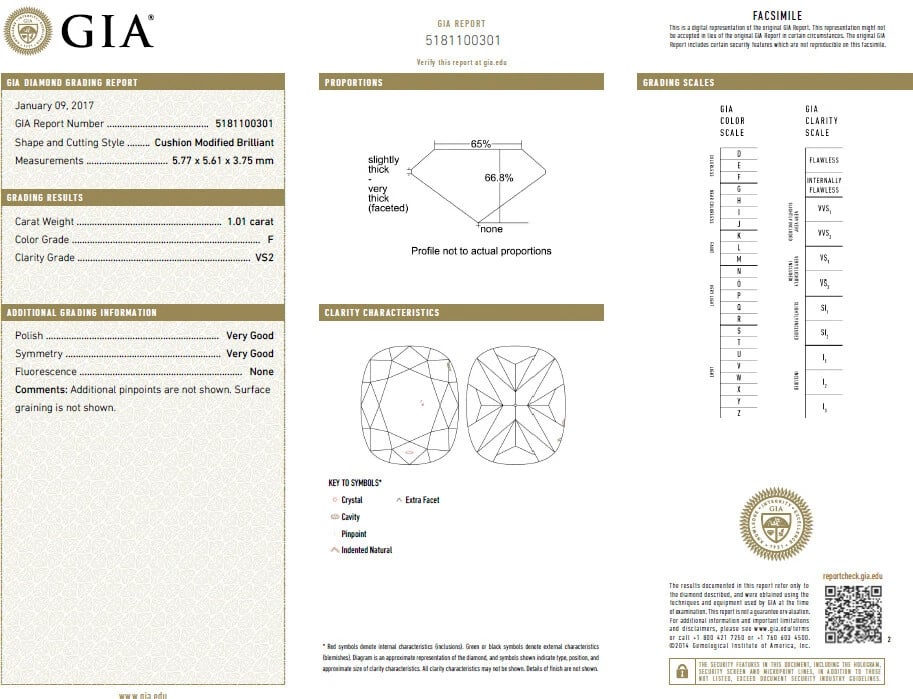 GIA Certified 1.01ct. Cushion cut natural diamond ring Platinum F/VS** - 2