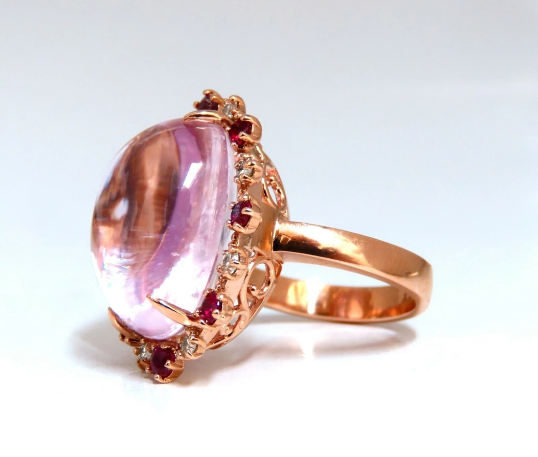 GIA Certified: 27.13ct Natural Pink Kunzite Ruby Diamonds Ring 14 Karat Gold** - 3