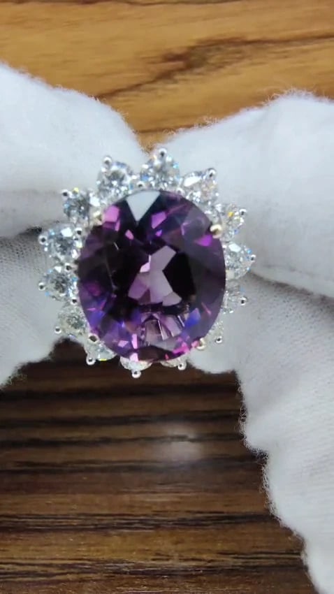 10ct Natural Vivid Purple Amethyst Diamonds Halo Cluster Cocktail Ring 14kt *v - 2