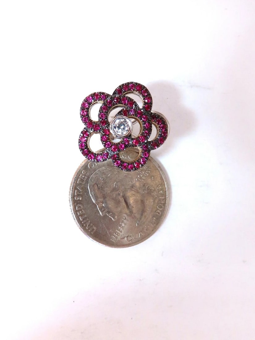 1.58ct Natural Ruby Diamonds Cluster Clip Earrings 14 Karat Gold Flower** - 4