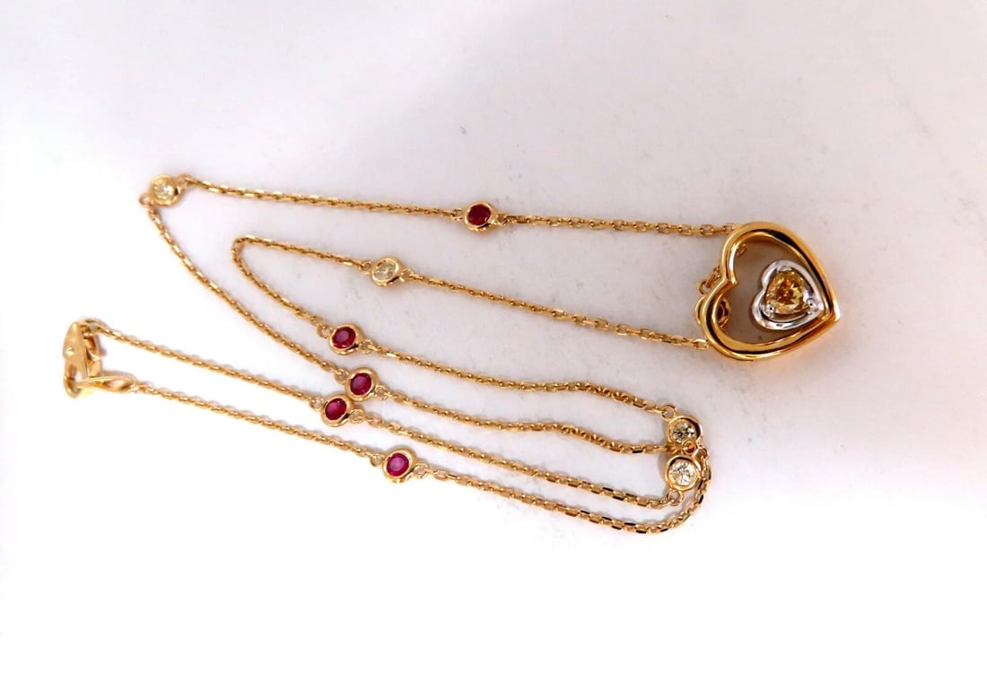 .34ct Natural Fancy color Heart Diamond Necklace 14 Karat ** - 6
