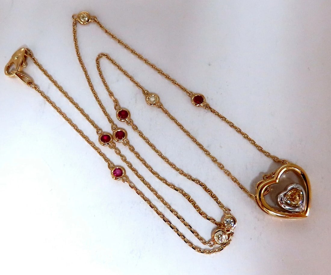 .34ct Natural Fancy color Heart Diamond Necklace 14 Karat ** - 8