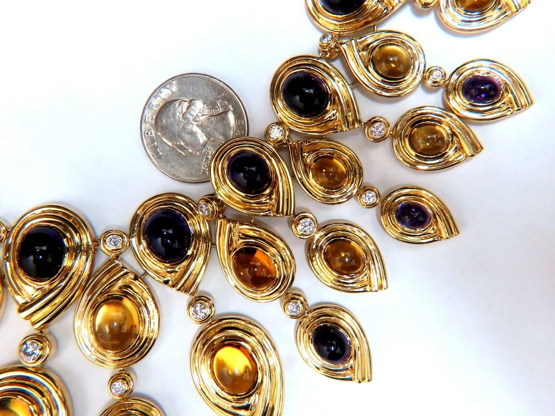 147ct Natural Amethyst Citrine Diamonds Necklace Earrings Magnificent 18 Karat** - 4