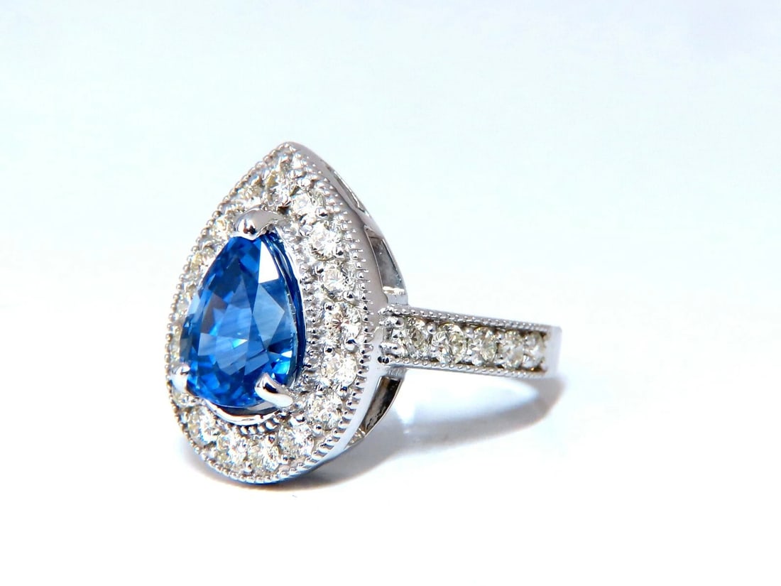 GIA Certified 3.73ct Natural Pear Sapphire Halo Cluster Ring 14 Karat** - 3