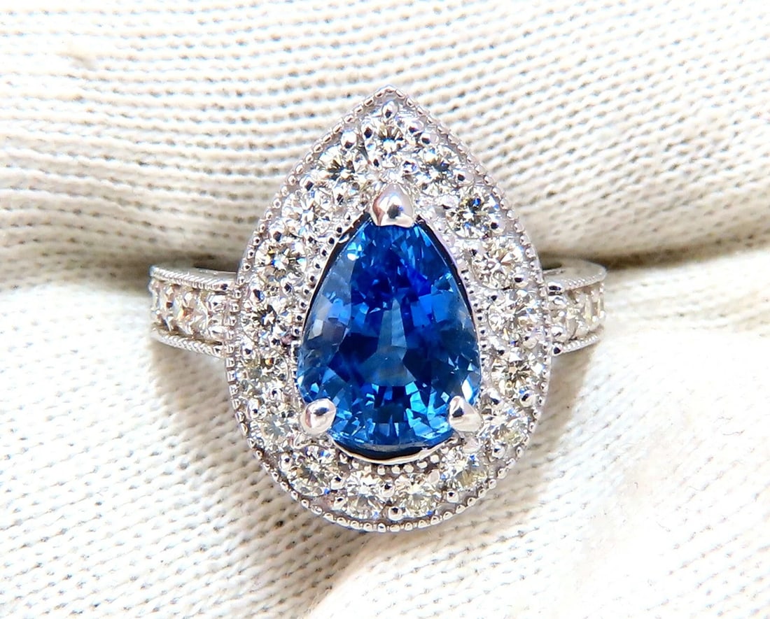 GIA Certified 3.73ct Natural Pear Sapphire Halo Cluster Ring 14 Karat** - 5