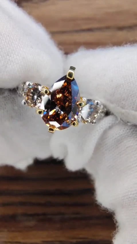 1.50ct Natural Fancy Brown & 1.30ct Diamonds Mod Three Ring 14 Karat*v - 2