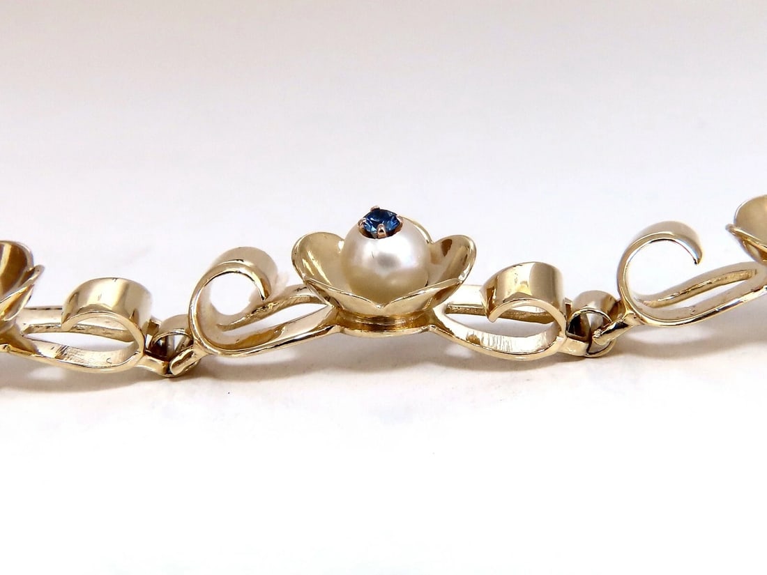 .50ct Natural Sapphires within Pearls Vintage Clover Bracelet 14 Karat Vintage** - 3