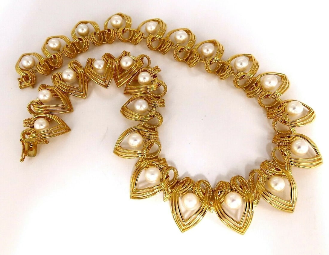 6.3mm Natural Japanese Akoya Pearls Necklace 18 Karat Two Tier Intertwined**: Title: 6.3mm Natural Japanese Akoya Pearls Necklace 18 Karat Two Tier Intertwined** Description: MAGNIFICENT JEWELS 6.3mm Natural Japanese Akoya Pearls Necklace AAA Quality Two Tier Hinged Necklace 15