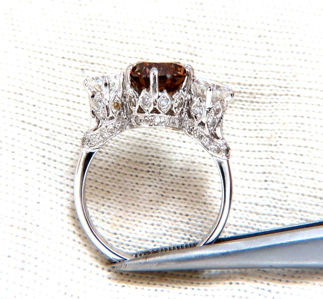 GIA certified 3.64ct Fancy Brown Orange Diamond ring 18 Karat Three Stone *v - 4