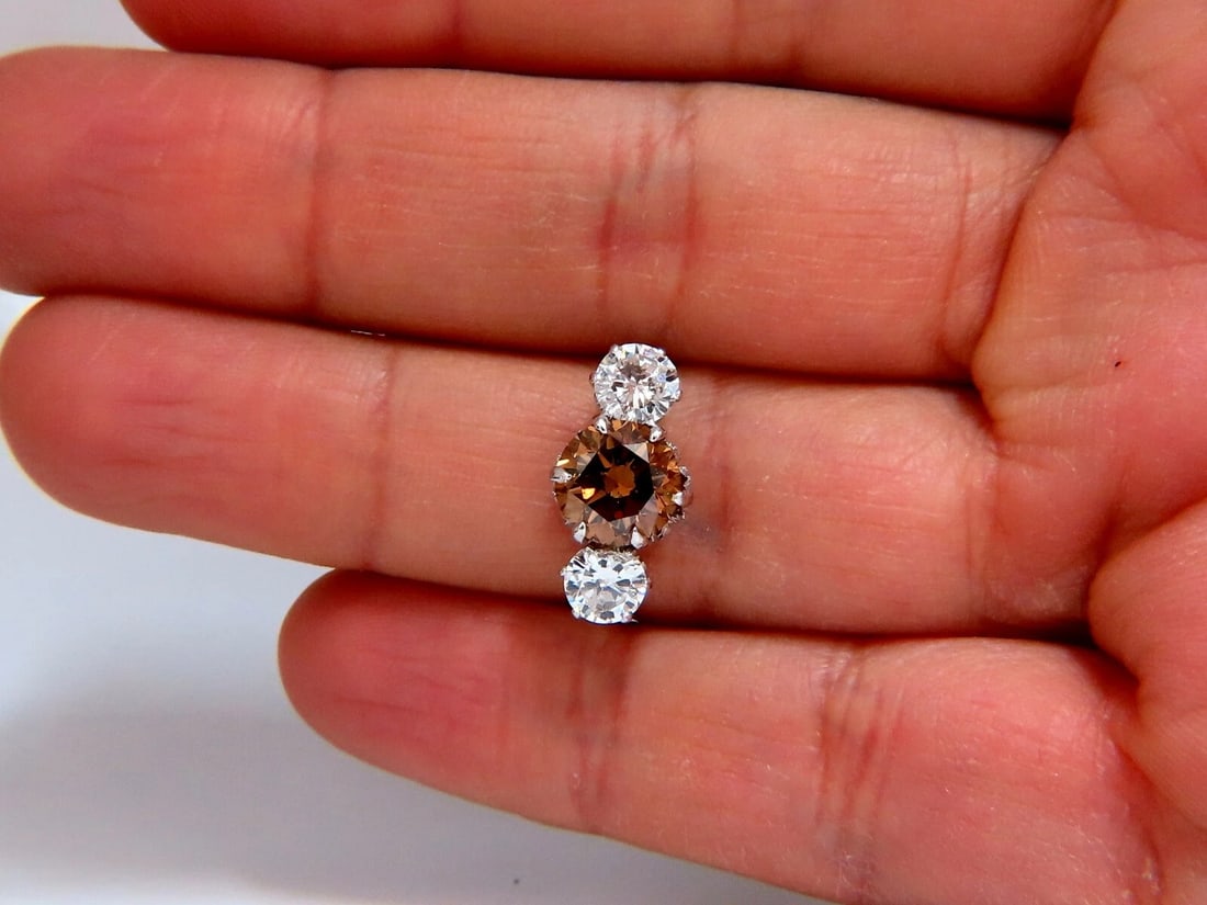 GIA certified 3.64ct Fancy Brown Orange Diamond ring 18 Karat Three Stone *v - 6