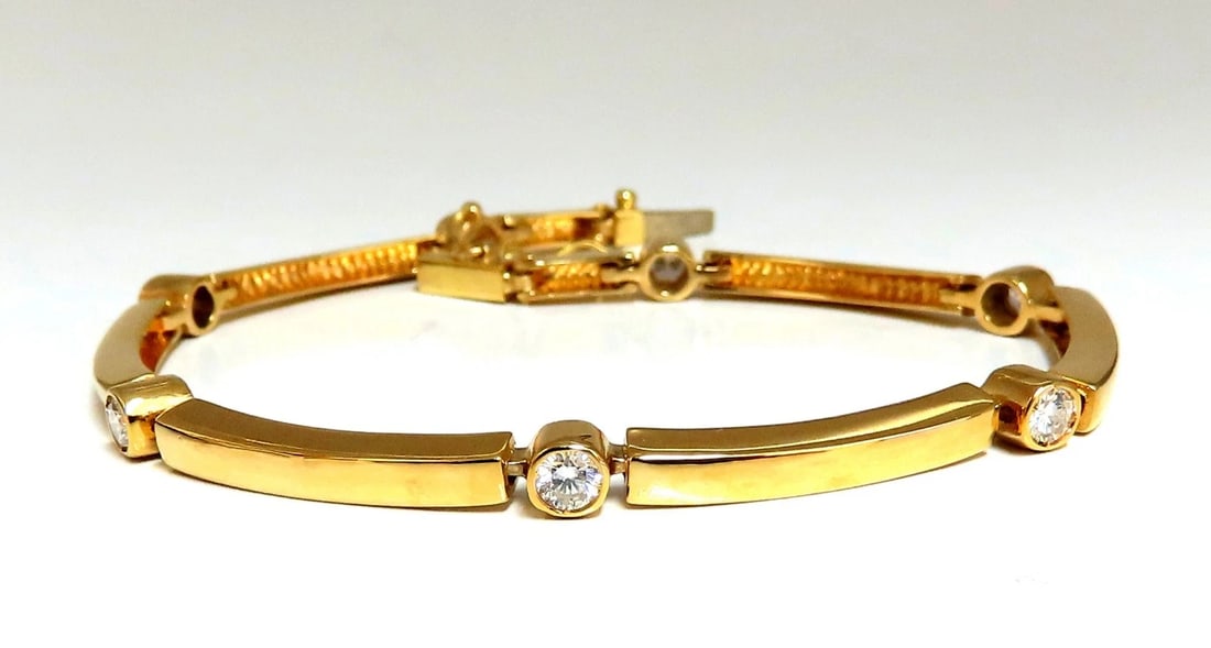 .80ct Natural Round Diamonds Arch Bar Link Bracelet 14 Karat**: Title: .80ct Natural Round Diamonds Arch Bar Link Bracelet 14 Karat** Description: Smooth High Shine Arch Link Bracelet .80ct. natural diamonds. Rounds, Full cut brilliants G colors Vs-2 clarity.