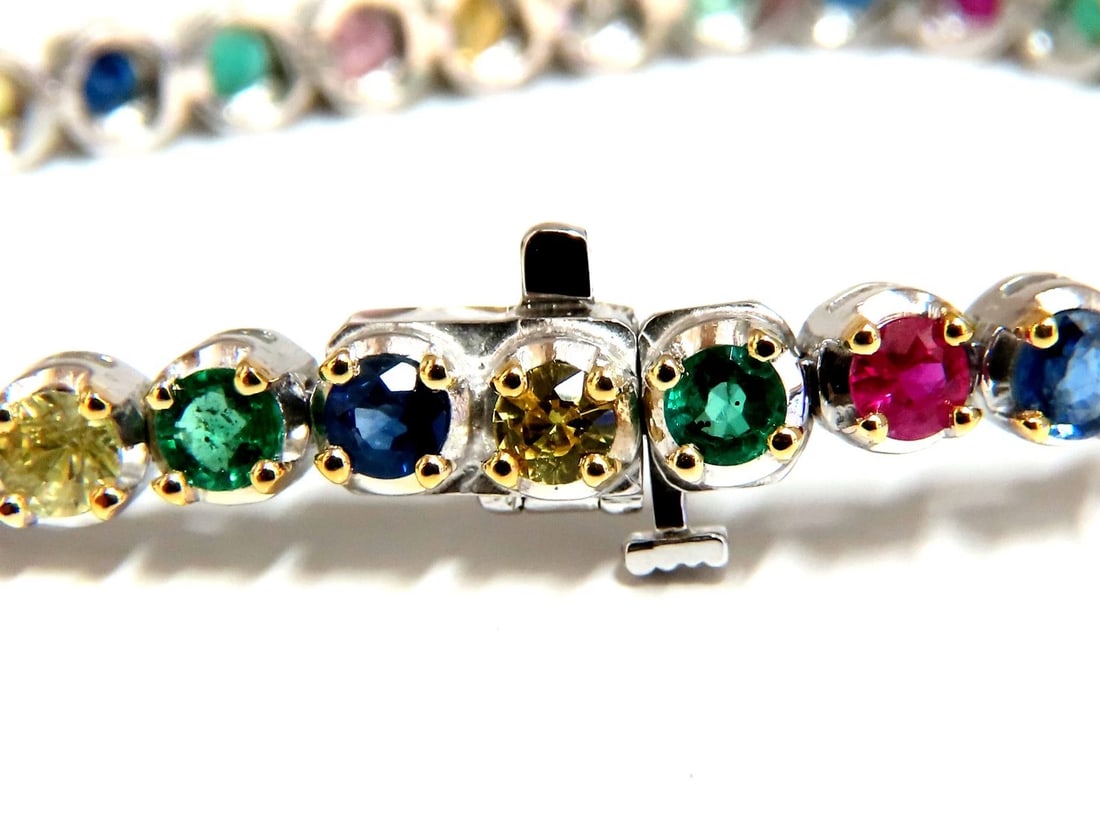 7.36ct natural ruby emerald sapphires diamond tennis bracelet 14kt gold** - 2