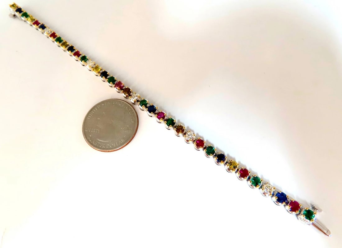 7.36ct natural ruby emerald sapphires diamond tennis bracelet 14kt gold** - 4