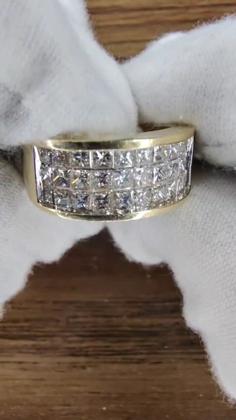 1.86ct natural princess cut diamonds triple channel band 14kt *v - 2