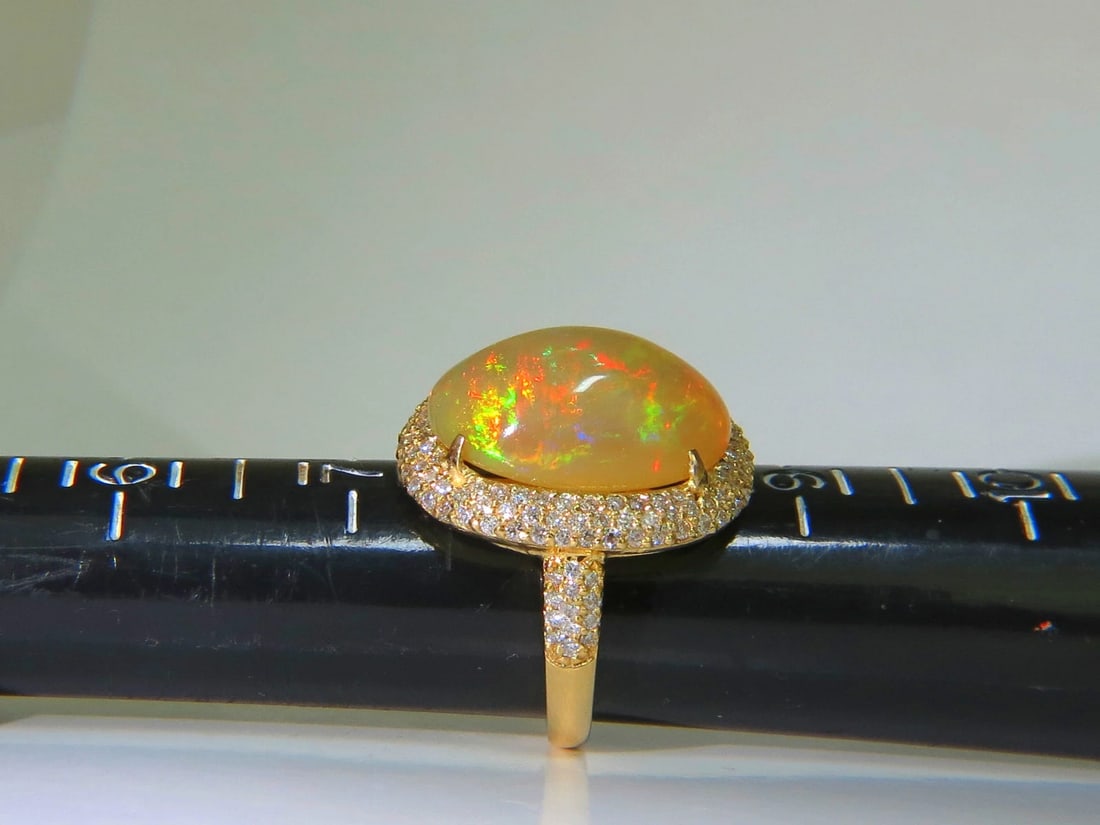 11.36CT NATURAL HOLOGRAPHIC OPAL DIAMOND RING 14KT GOLD *v - 11