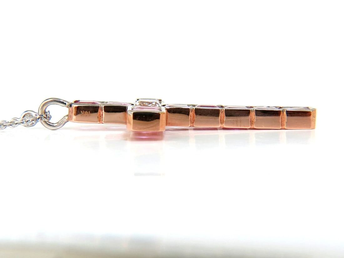 18KT GIA 10.41CT NATURAL PINK SAPPHIRE DIAMOND CROSS PENDANT NECKLACE ** - 3